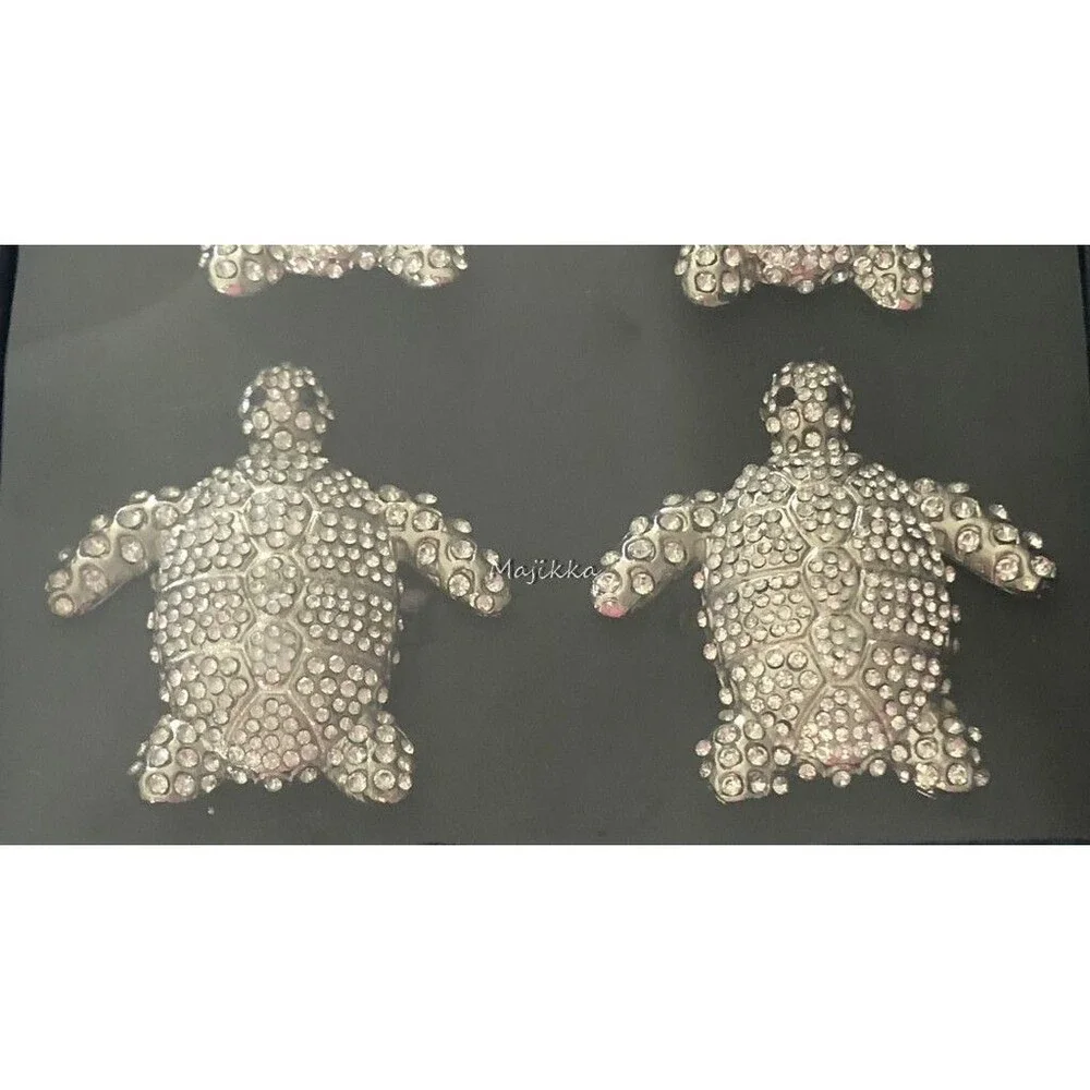 Tahari Sea Turtle Napkin Rings Sparkling Rhinestone Bling Beach Coastal Set of 4